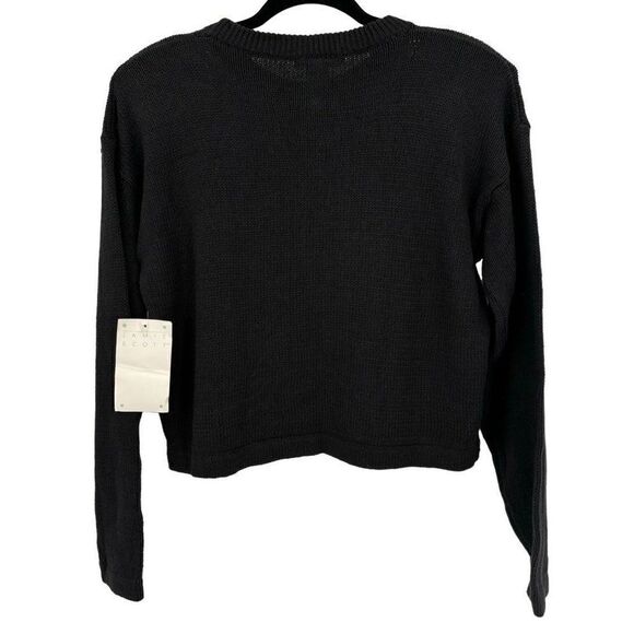 Jamie Scott Vintage Floral Embroidered Crew Neck Cropped Sweater Small Black NWT - Picture 5 of 7